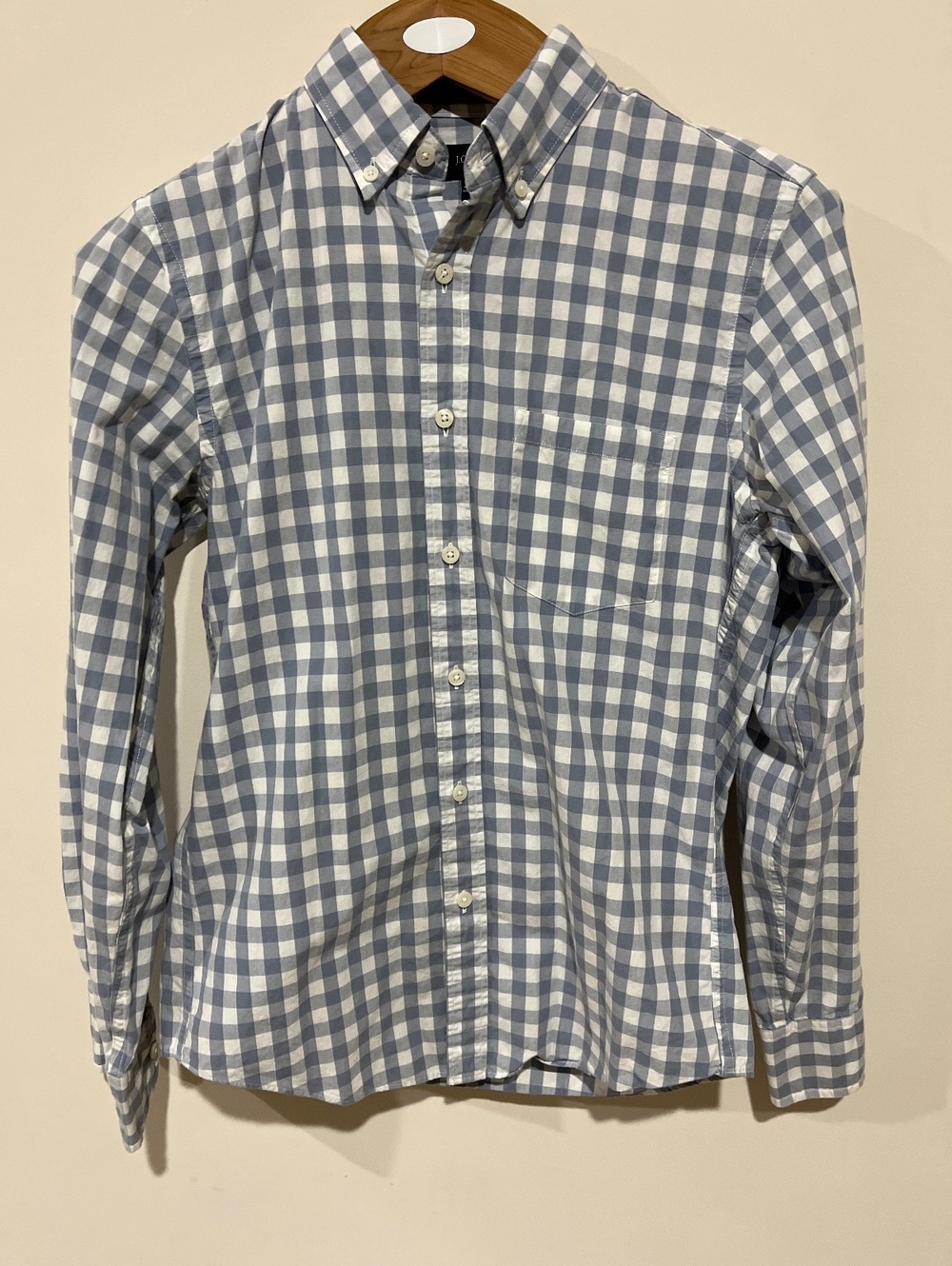 J.Crew Men's Blue and White Gingham Button-Up Shirt Size S